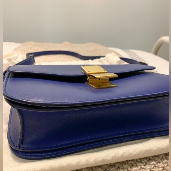 Celine medium classic box calfskin bag in blue - Picture 3 of 10